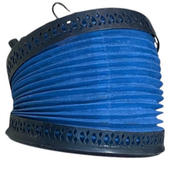 Vintage Metal & Cloth Hanging Lantern Collapsible Tea light, Blue - Picture 4 of 8